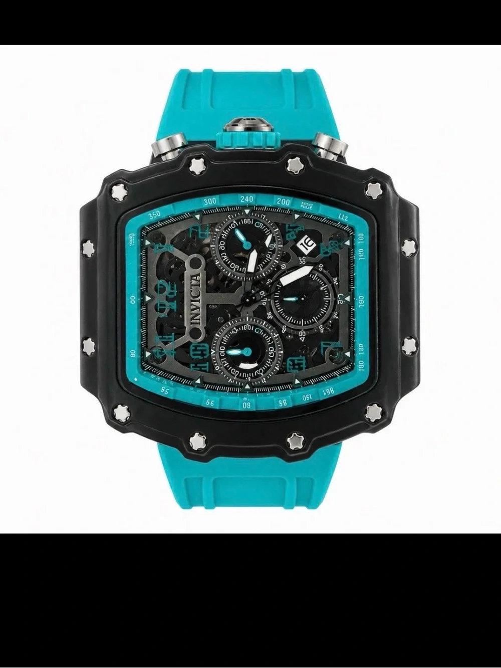 Invicta Men's Turquoise Strap Black Chronograph Watch. 69730 Monaco GP inspired.